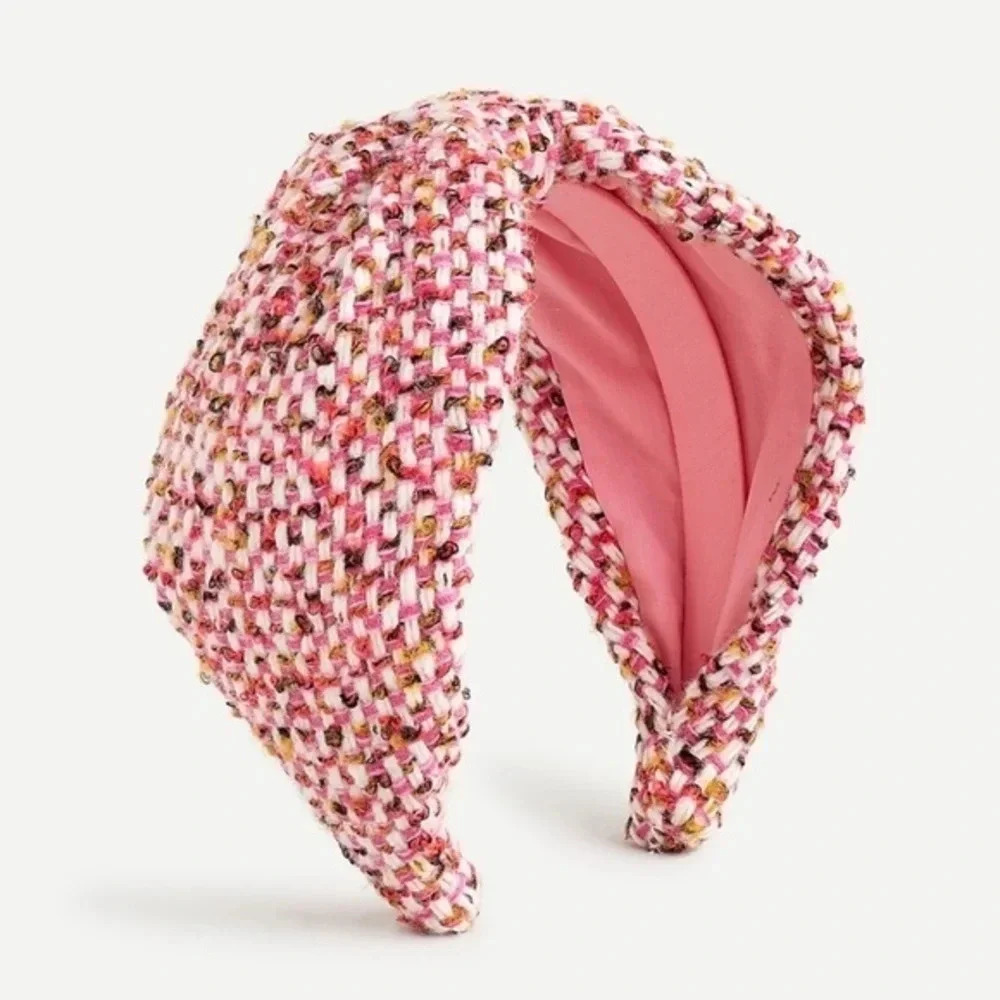 J. Crew Wide Knot Pink Tweed Headband